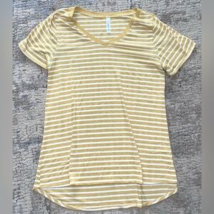 Lularoe short sleeve top, yellow and white striped